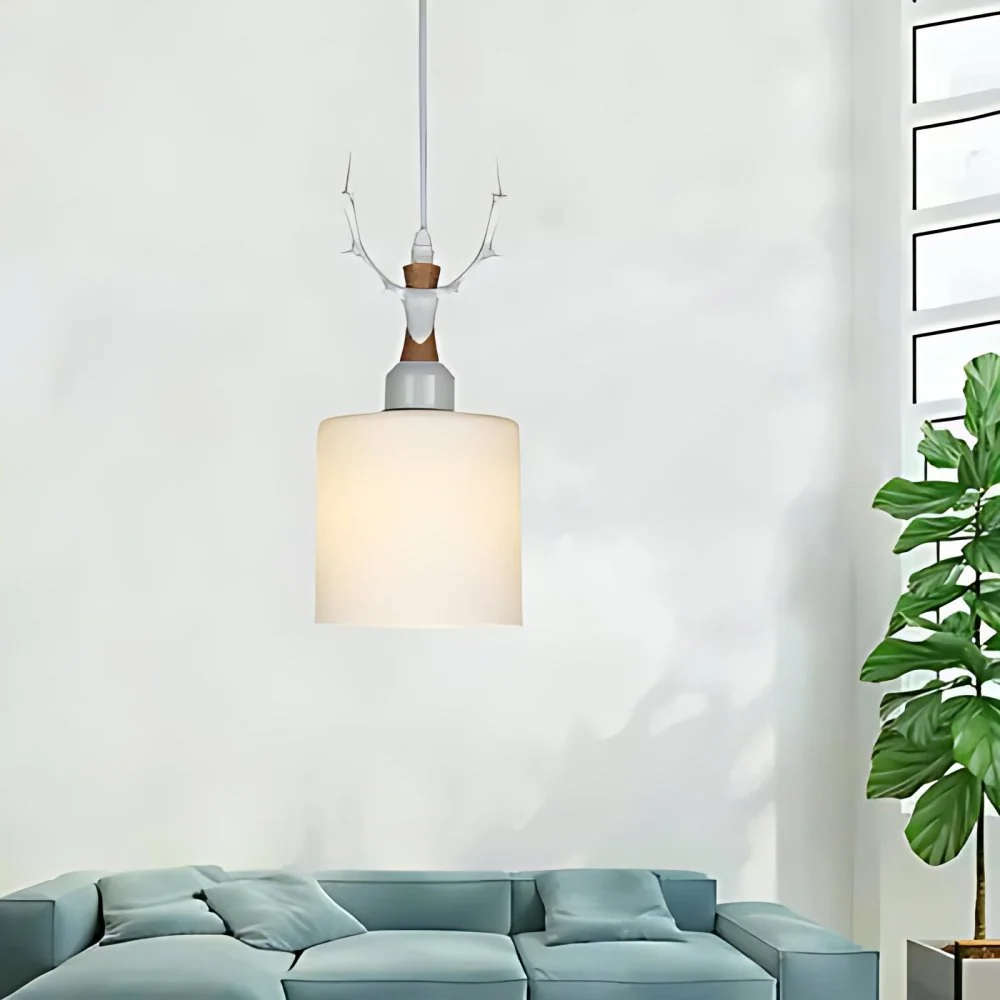 Cloth Shop Antlers Suspension Verre Opale 1 Ampoule Style Rustique Suspension Clearhalo