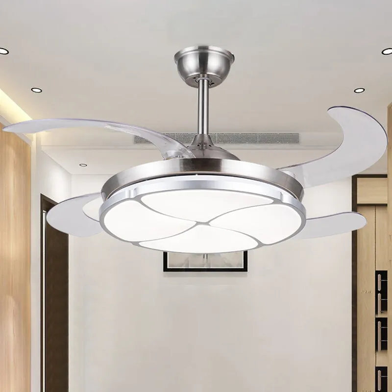 Clover Éclairage de ventilateur de plafond LED Simplicity semi-encastré en métal pour salon, argent avec 4 lames transpare...