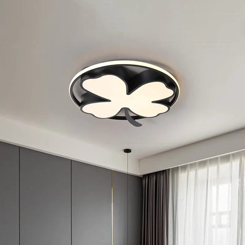 Clover Plafonnier LED en acrylique pour chambre à coucher, luminaire créatif proche du plafond, noir/vert Clearhalo