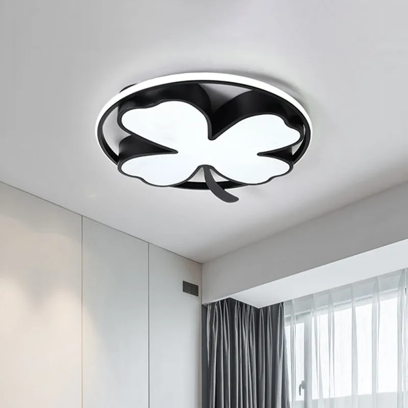 Clover Plafonnier LED en acrylique pour chambre à coucher, luminaire créatif proche du plafond, noir/vert Clearhalo