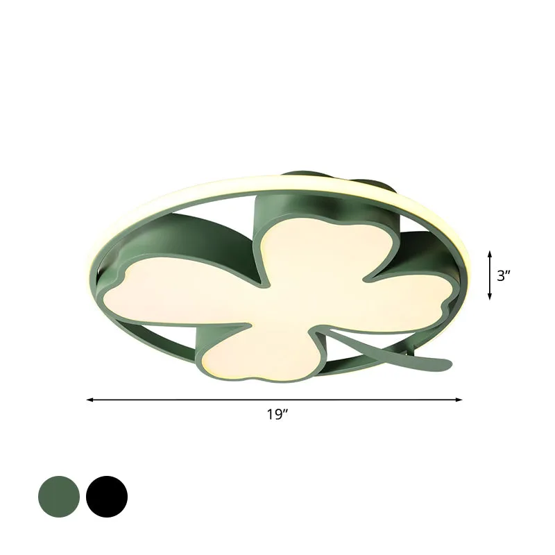 Clover Plafonnier LED en acrylique pour chambre à coucher, luminaire créatif proche du plafond, noir/vert Clearhalo