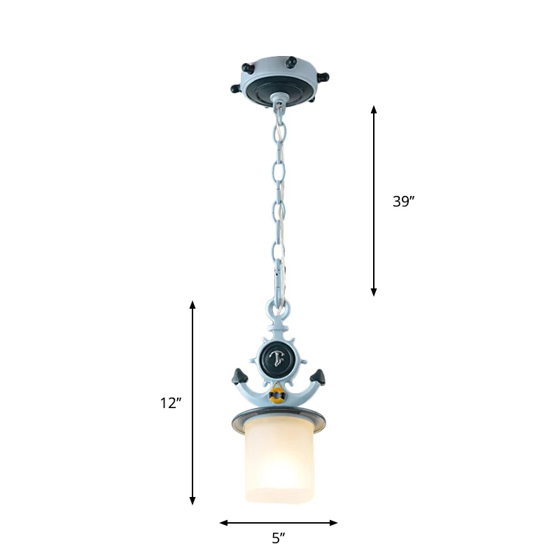 Colonne côtière/suspension évasée en verre dépoli 5"/13" W 1 ampoule lampe de plafond de chevet avec motif ancre en bleu C...