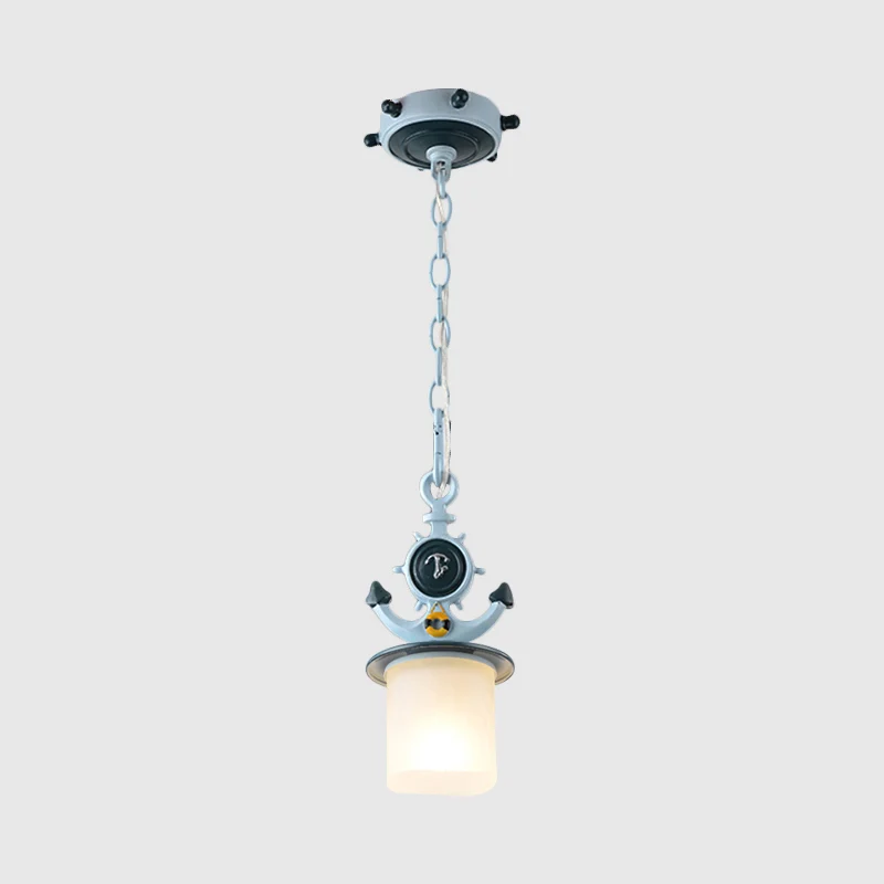 Colonne côtière/suspension évasée en verre dépoli 5"/13" W 1 ampoule lampe de plafond de chevet avec motif ancre en bleu C...