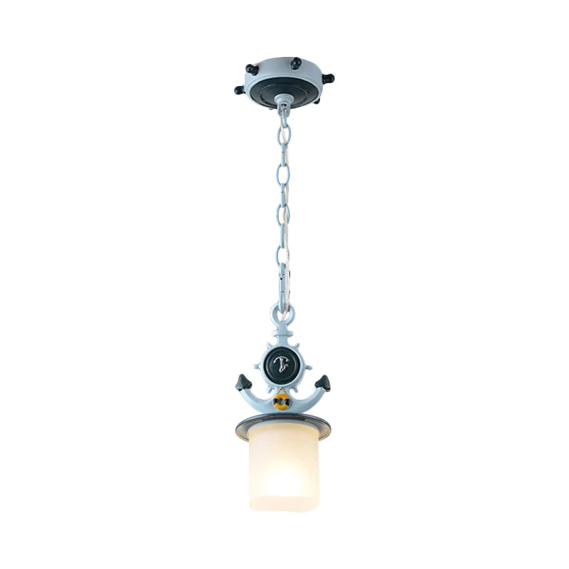 Colonne côtière/suspension évasée en verre dépoli 5"/13" W 1 ampoule lampe de plafond de chevet avec motif ancre en bleu C...