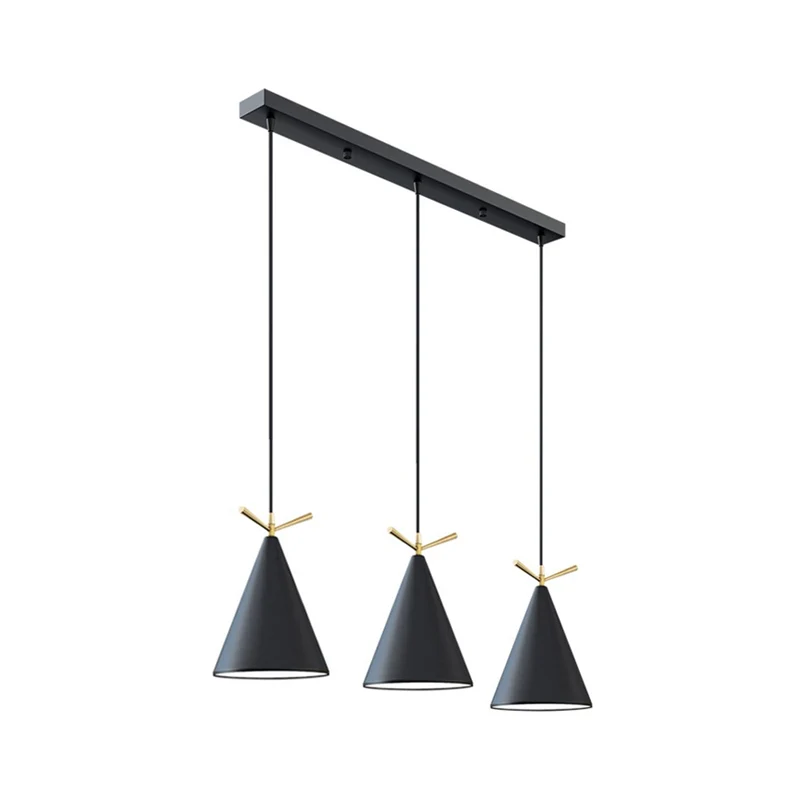 Cone Shade Cluster Pendant Nordic Metallic 3 lumières Noir/Noir-Gris-Blanc/Blanc Lampe suspendue avec décor en bois de cer...