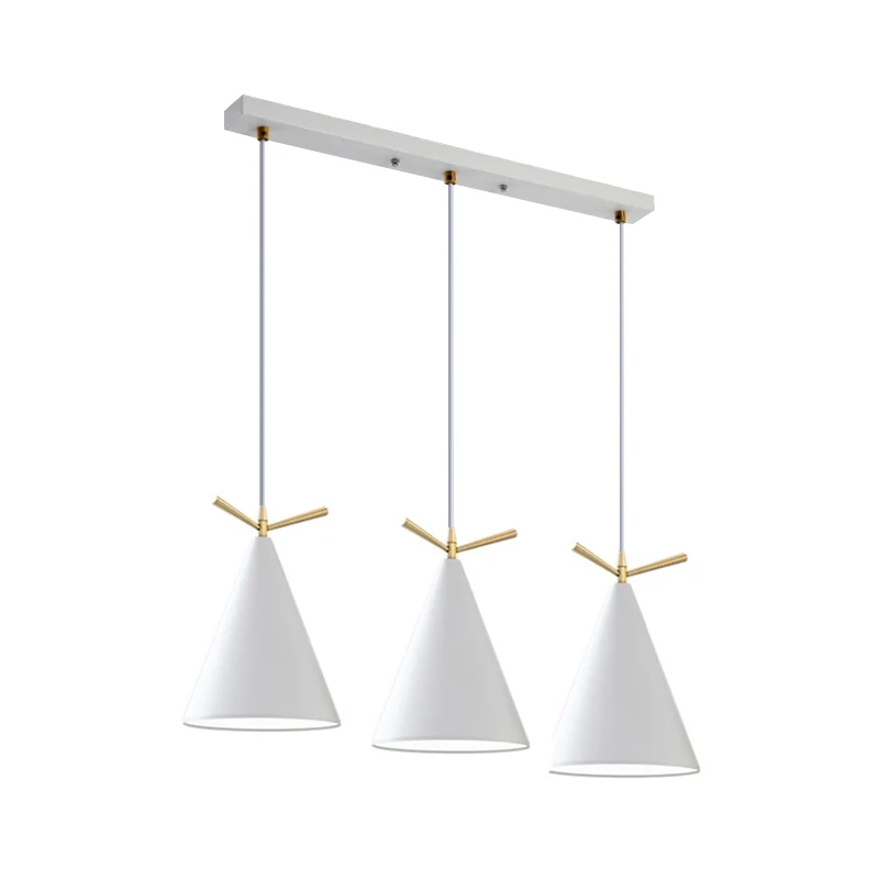 Cone Shade Cluster Pendant Nordic Metallic 3 lumières Noir/Noir-Gris-Blanc/Blanc Lampe suspendue avec décor en bois de cer...