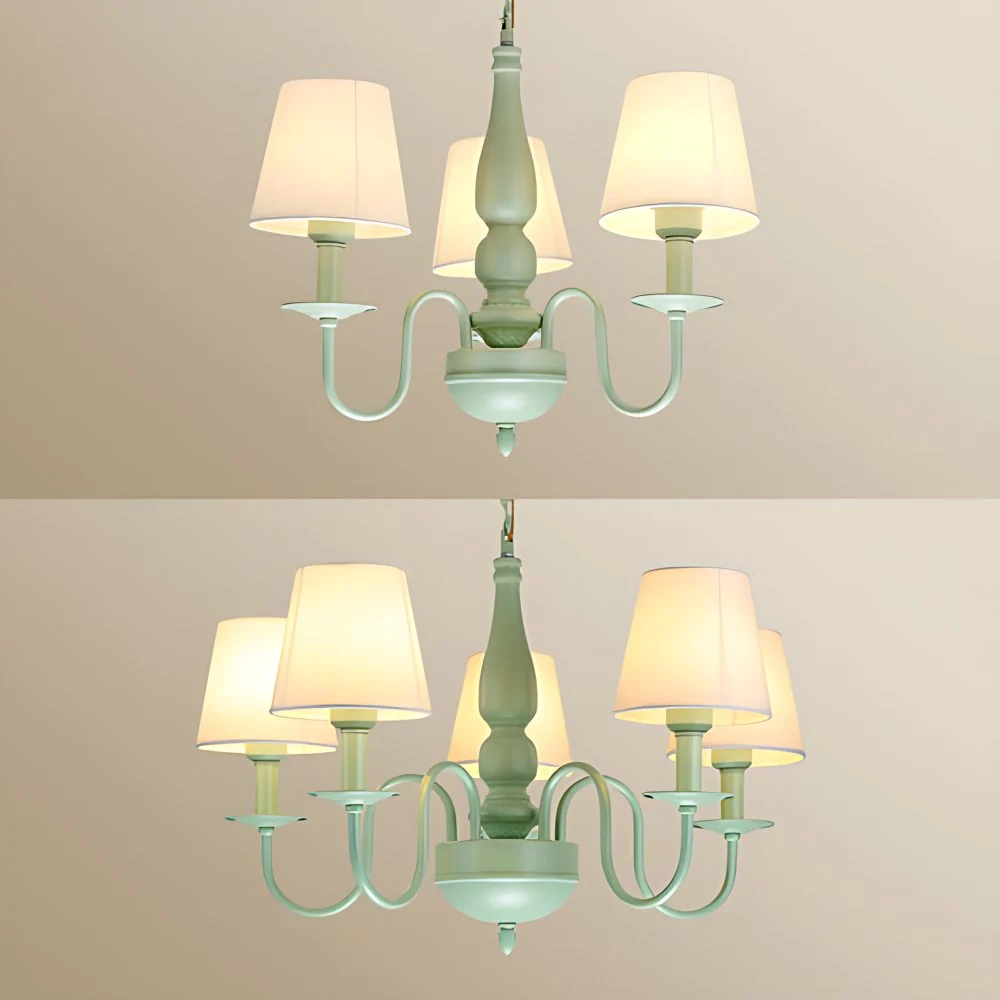 Coolie Shade Lustre de chambre à coucher adulte en tissu métallique Macaron Loft suspendu en vert Clearhalo
