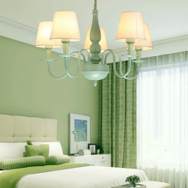 Coolie Shade Lustre de chambre à coucher adulte en tissu métallique Macaron Loft suspendu en vert Clearhalo