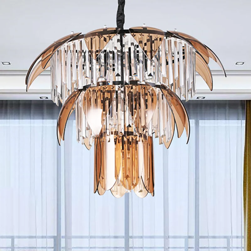 3 couches lustre luminaire modernisme cristal prisme 10 lumières salon plafonnier Clearhalo