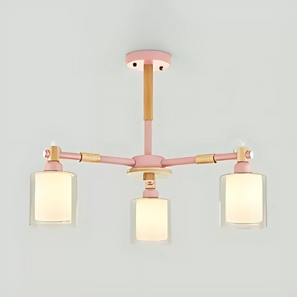 Couloir enfant chambre cylindre lustre bois et verre 3 têtes Style nordique suspension Clearhalo