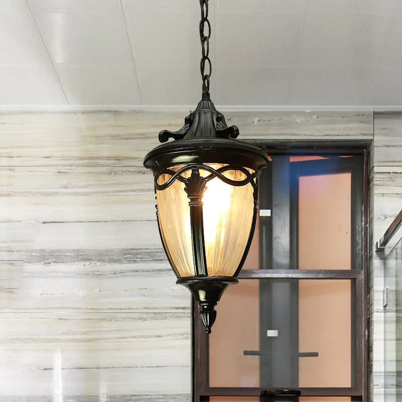 Country Pinecone Plafonnier 1 tête Lampe à suspension en verre nervuré transparent en noir/laiton Clearhalo