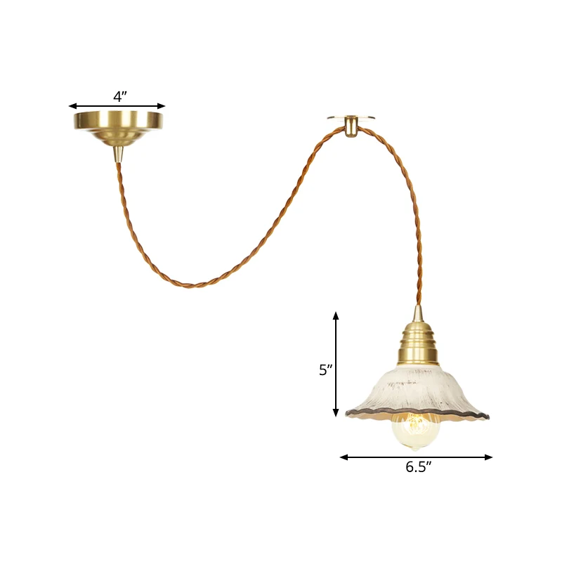 Céramique festonnée éclairage suspendu traditionnel 1 lumière salon plafond suspension en or Clearhalo