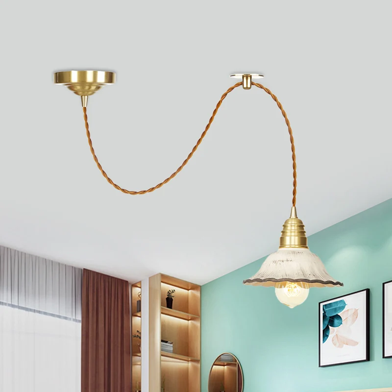 Céramique festonnée éclairage suspendu traditionnel 1 lumière salon plafond suspension en or Clearhalo