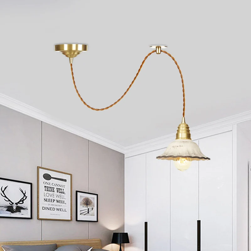 Céramique festonnée éclairage suspendu traditionnel 1 lumière salon plafond suspension en or Clearhalo