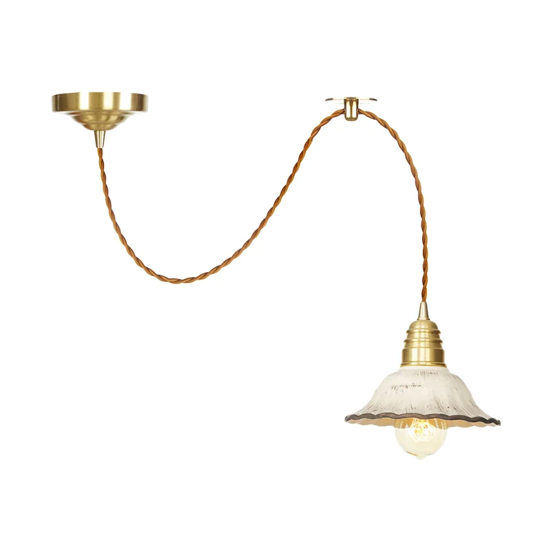 Céramique festonnée éclairage suspendu traditionnel 1 lumière salon plafond suspension en or Clearhalo