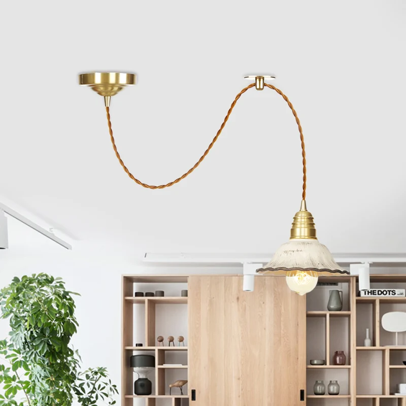 Céramique festonnée éclairage suspendu traditionnel 1 lumière salon plafond suspension en or Clearhalo