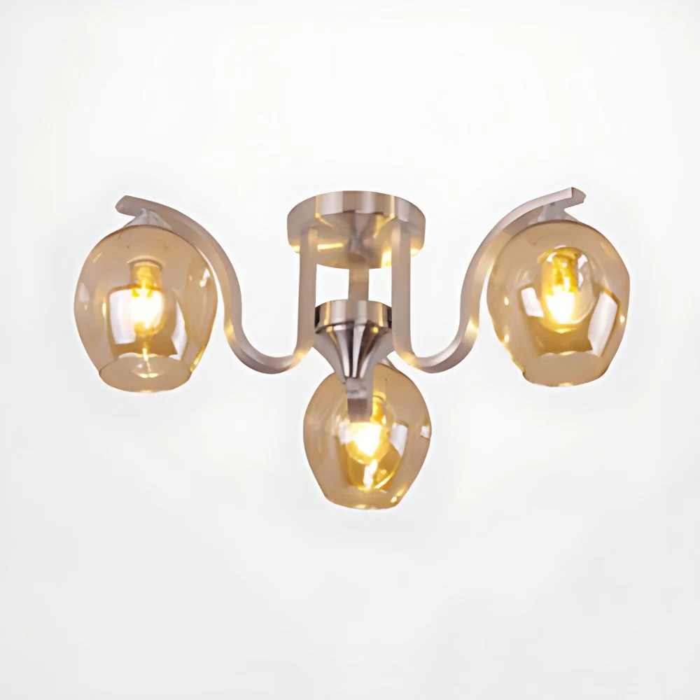 Creative Bud Shade Semi Plafonnier 3 Lumières En Verre et En Métal Plafonnier pour Salle D'étude Clearhalo