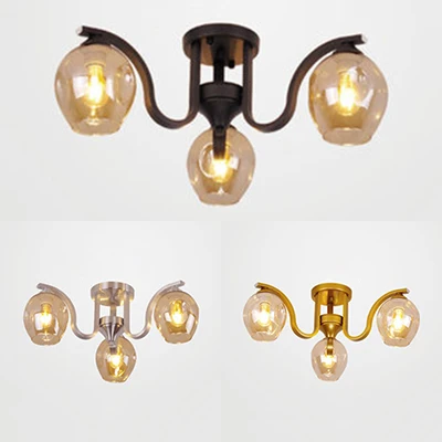 Creative Bud Shade Semi Plafonnier 3 Lumières En Verre et En Métal Plafonnier pour Salle D'étude Clearhalo