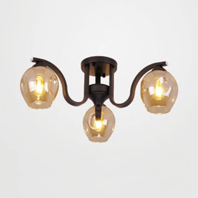 Creative Bud Shade Semi Plafonnier 3 Lumières En Verre et En Métal Plafonnier pour Salle D'étude Clearhalo