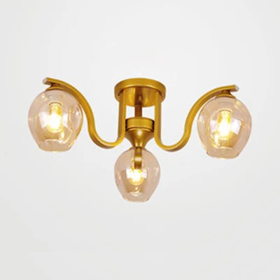 Creative Bud Shade Semi Plafonnier 3 Lumières En Verre et En Métal Plafonnier pour Salle D'étude Clearhalo