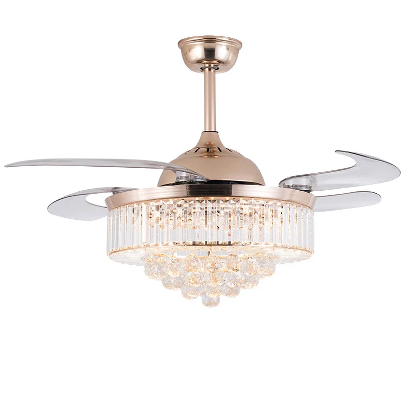 Cristal conique 4 pales pendentif ventilateur lumière moderne élégant LED semi-encastré plafonnier pour salon Clearhalo