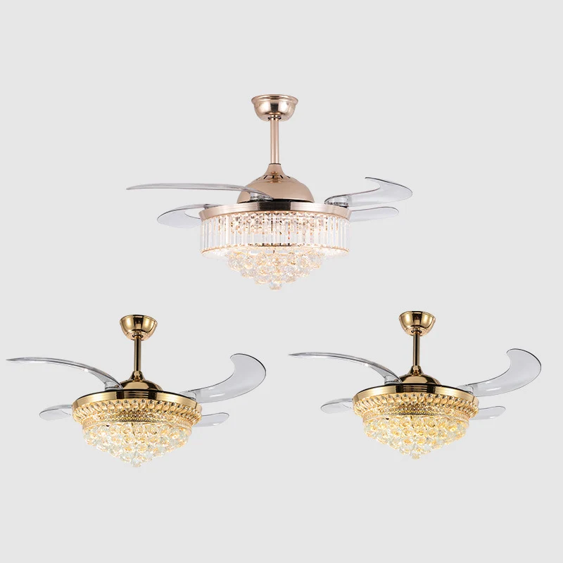 Cristal conique 4 pales pendentif ventilateur lumière moderne élégant LED semi-encastré plafonnier pour salon Clearhalo