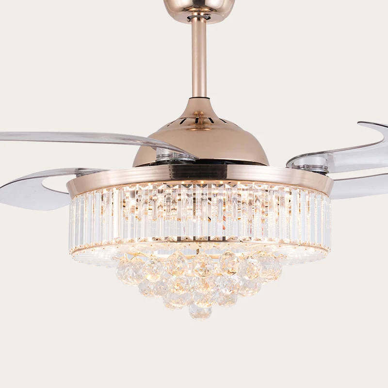 Cristal conique 4 pales pendentif ventilateur lumière moderne élégant LED semi-encastré plafonnier pour salon Clearhalo