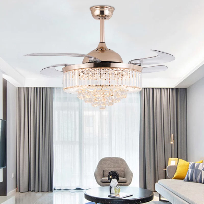 Cristal conique 4 pales pendentif ventilateur lumière moderne élégant LED semi-encastré plafonnier pour salon Clearhalo
