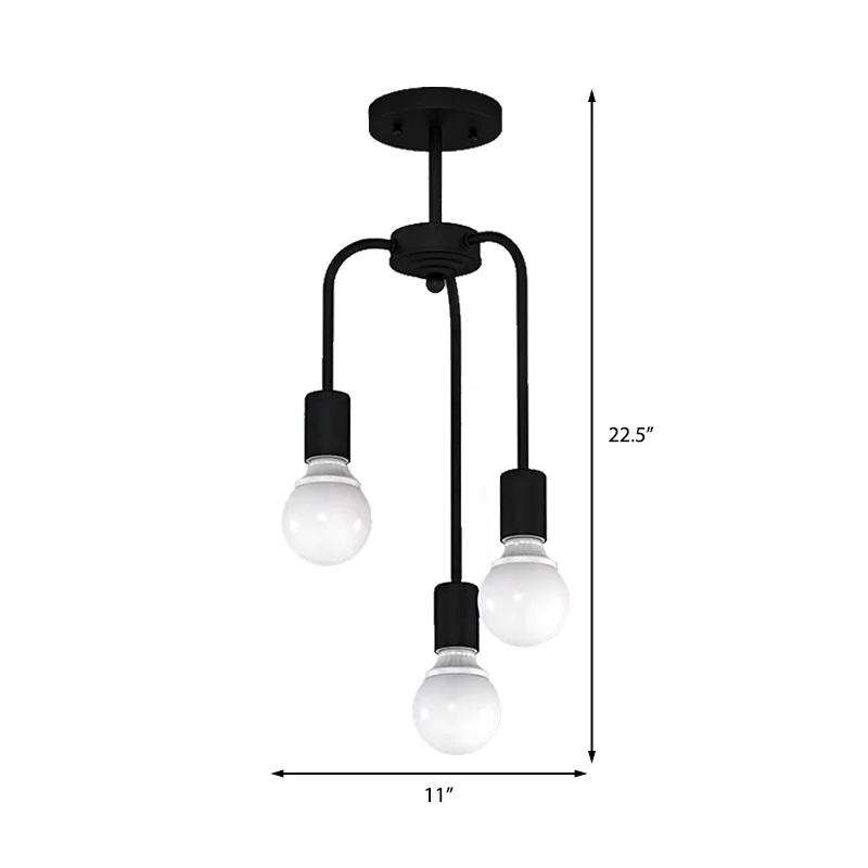 Cuisine exposée Semi-encastré lumière Vintage industriel métal 3 lumières éclairage de plafond noir Clearhalo