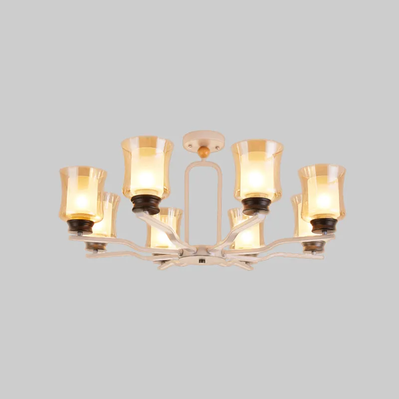 Cup Tan Glass Semi-encastré Éclairage Moderniste 8 Ampoules Radiales Près du Plafonnier en Blanc/Gris/Vert Clearhalo