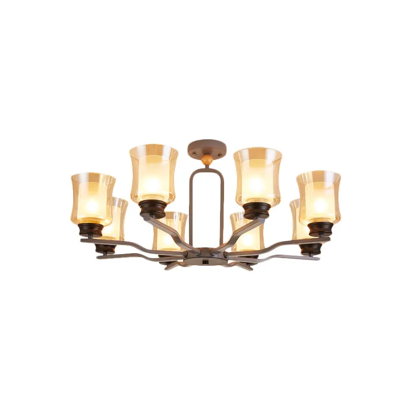 Cup Tan Glass Semi-encastré Éclairage Moderniste 8 Ampoules Radiales Près du Plafonnier en Blanc/Gris/Vert Clearhalo