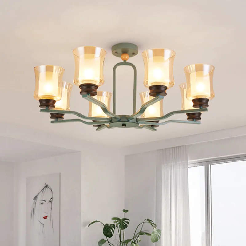 Cup Tan Glass Semi-encastré Éclairage Moderniste 8 Ampoules Radiales Près du Plafonnier en Blanc/Gris/Vert Clearhalo