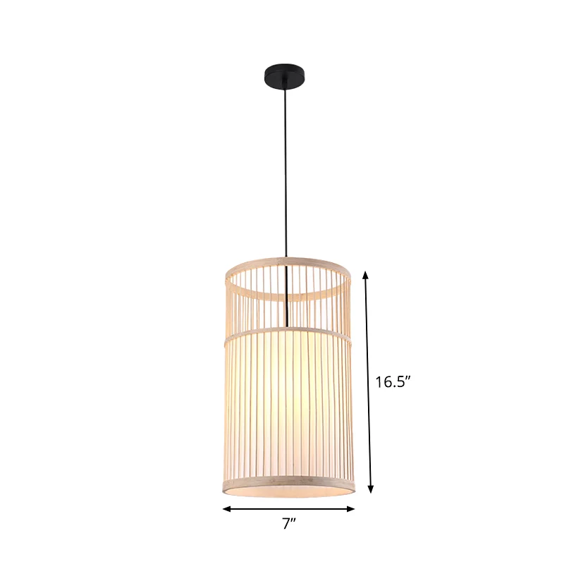 Cylindre en bambou/lanterne/tambour pendentif Style japonais 1 ampoule suspendu plafonnier en Beige pour Restaurant Clearhalo