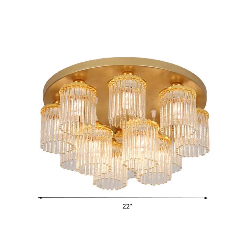 Cylindre cristal tige plafonnier postmoderne 5/10/12 têtes en laiton Semi encastré lampe Clearhalo