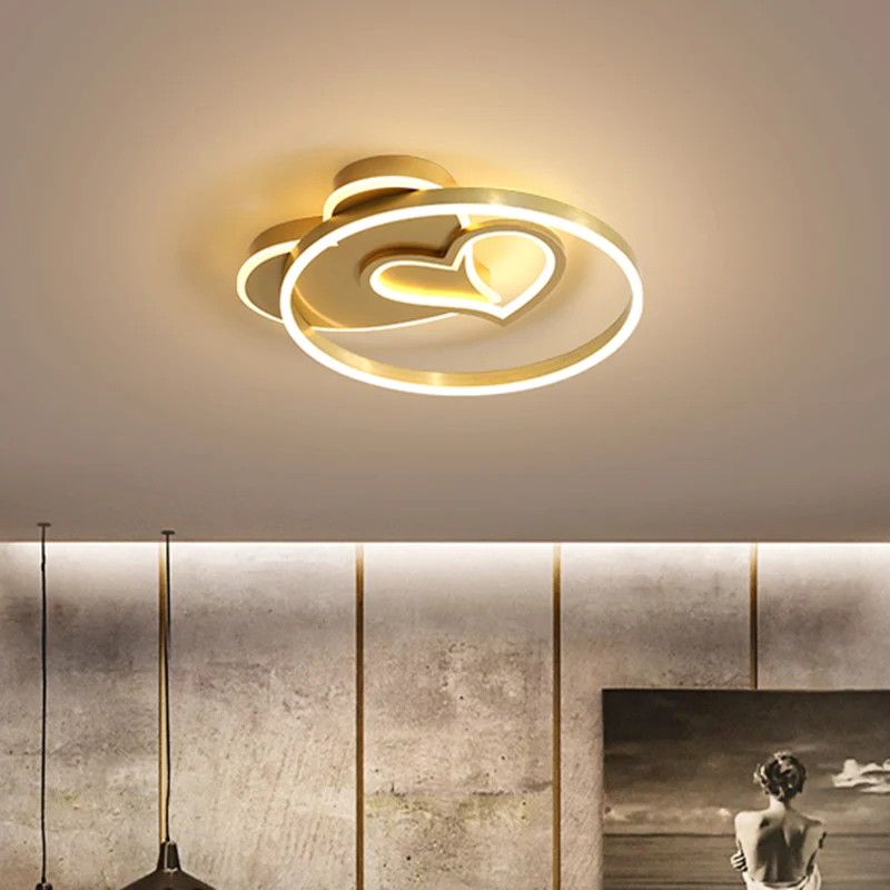 Dessin animé Loving Heart Acrylique Plafonnier LED Plafonnier Éclairage Encastré en Or Clearhalo