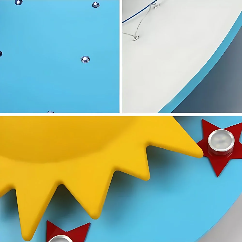 Dessin animé souriant soleil plafonnier bois plafonnier en jaune pour salle de jeux Clearhalo