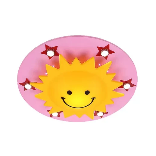 Dessin animé souriant soleil plafonnier bois plafonnier en jaune pour salle de jeux Clearhalo