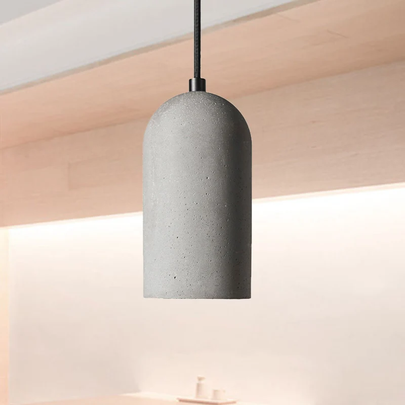 Dôme allongé ciment vers le bas éclairage usine 1 ampoule salon pendentif plafonnier en gris Clearhalo