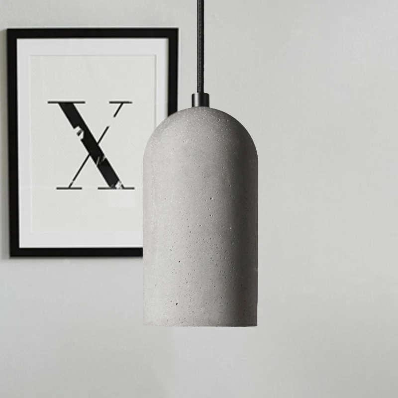 Dôme allongé ciment vers le bas éclairage usine 1 ampoule salon pendentif plafonnier en gris Clearhalo