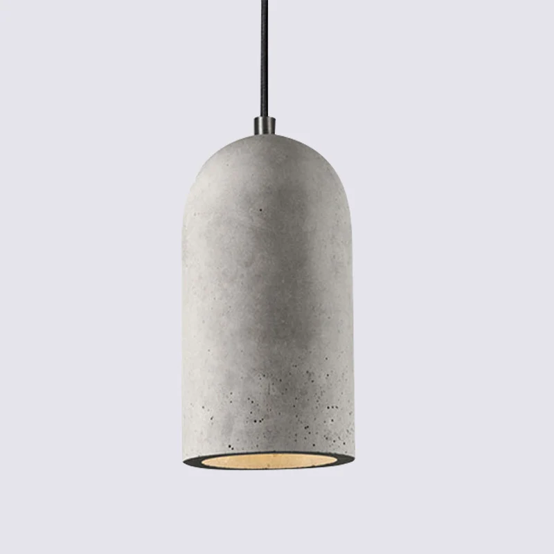 Dôme allongé ciment vers le bas éclairage usine 1 ampoule salon pendentif plafonnier en gris Clearhalo