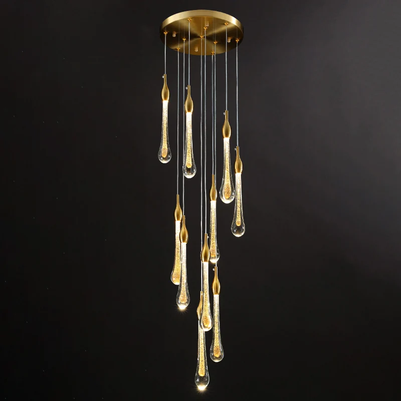Droplet Stairs Multi Suspension Verre d'Eau Modernisme Kit de Lampe Suspendue en Or Clearhalo