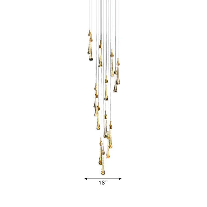 Droplet Stairs Multi Suspension Verre d'Eau Modernisme Kit de Lampe Suspendue en Or Clearhalo