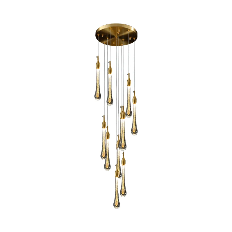 Droplet Stairs Multi Suspension Verre d'Eau Modernisme Kit de Lampe Suspendue en Or Clearhalo