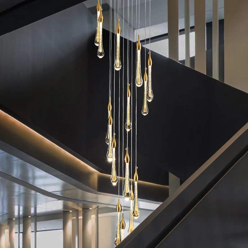 Droplet Stairs Multi Suspension Verre d'Eau Modernisme Kit de Lampe Suspendue en Or Clearhalo
