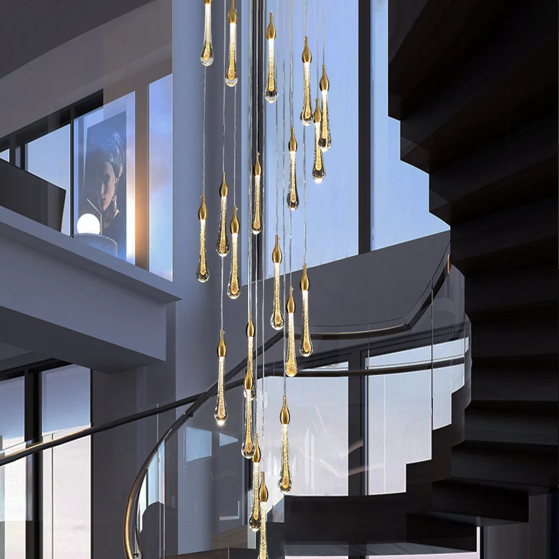 Droplet Stairs Multi Suspension Verre d'Eau Modernisme Kit de Lampe Suspendue en Or Clearhalo