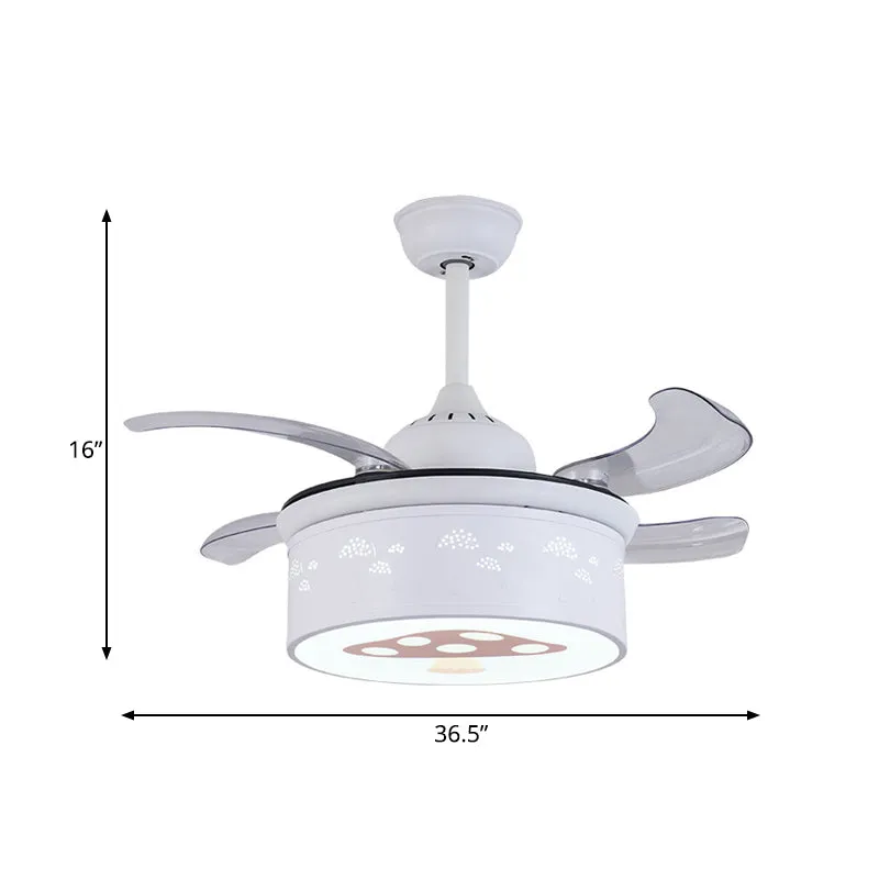 Drum 4 pales ventilateur de plafond lumière enfants métal salon 36,5 "de large LED lampe semi-encastrée en blanc avec moti...