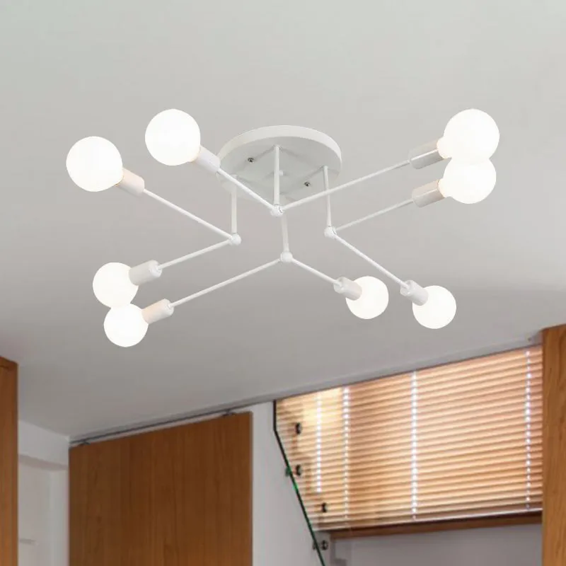 Finition blanche 6/8 lumières Semi-affleurant Style Loft éclairage de plafond Spoutnik métallique pour salon Clearhalo