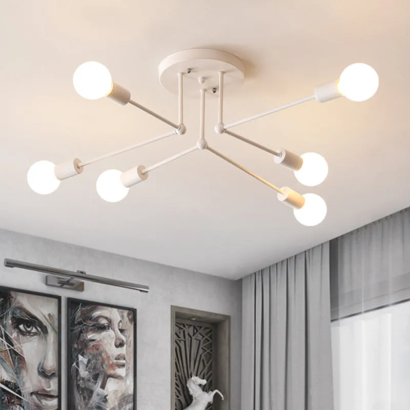 Finition blanche 6/8 lumières Semi-affleurant Style Loft éclairage de plafond Spoutnik métallique pour salon Clearhalo