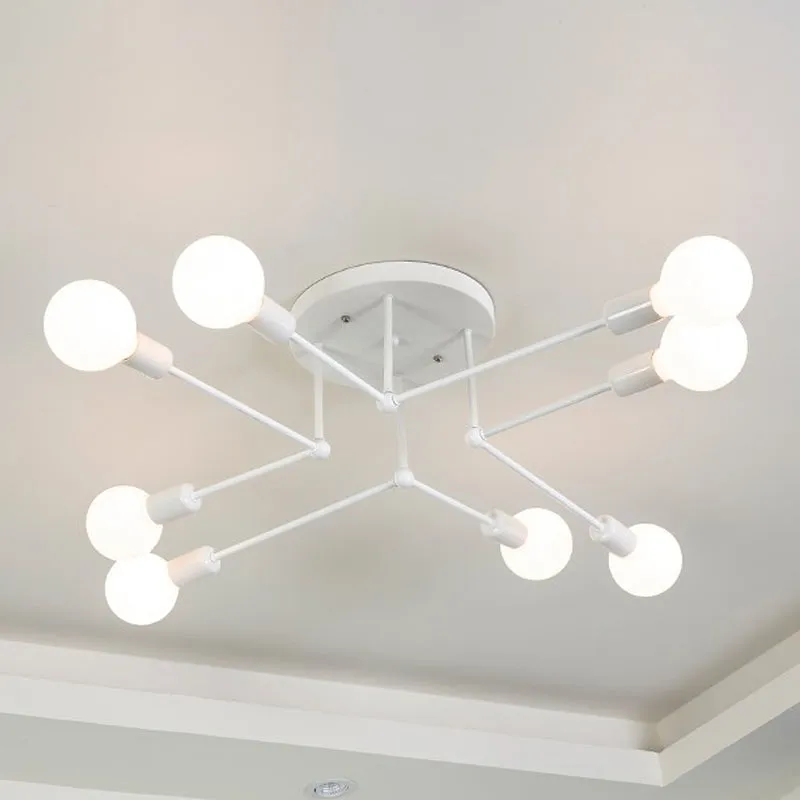Finition blanche 6/8 lumières Semi-affleurant Style Loft éclairage de plafond Spoutnik métallique pour salon Clearhalo