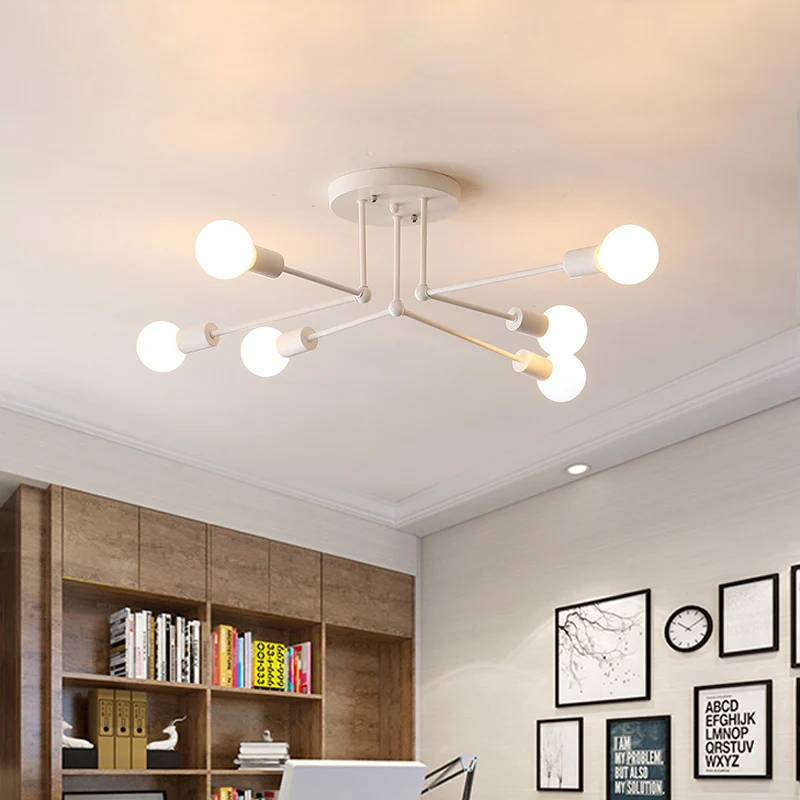 Finition blanche 6/8 lumières Semi-affleurant Style Loft éclairage de plafond Spoutnik métallique pour salon Clearhalo
